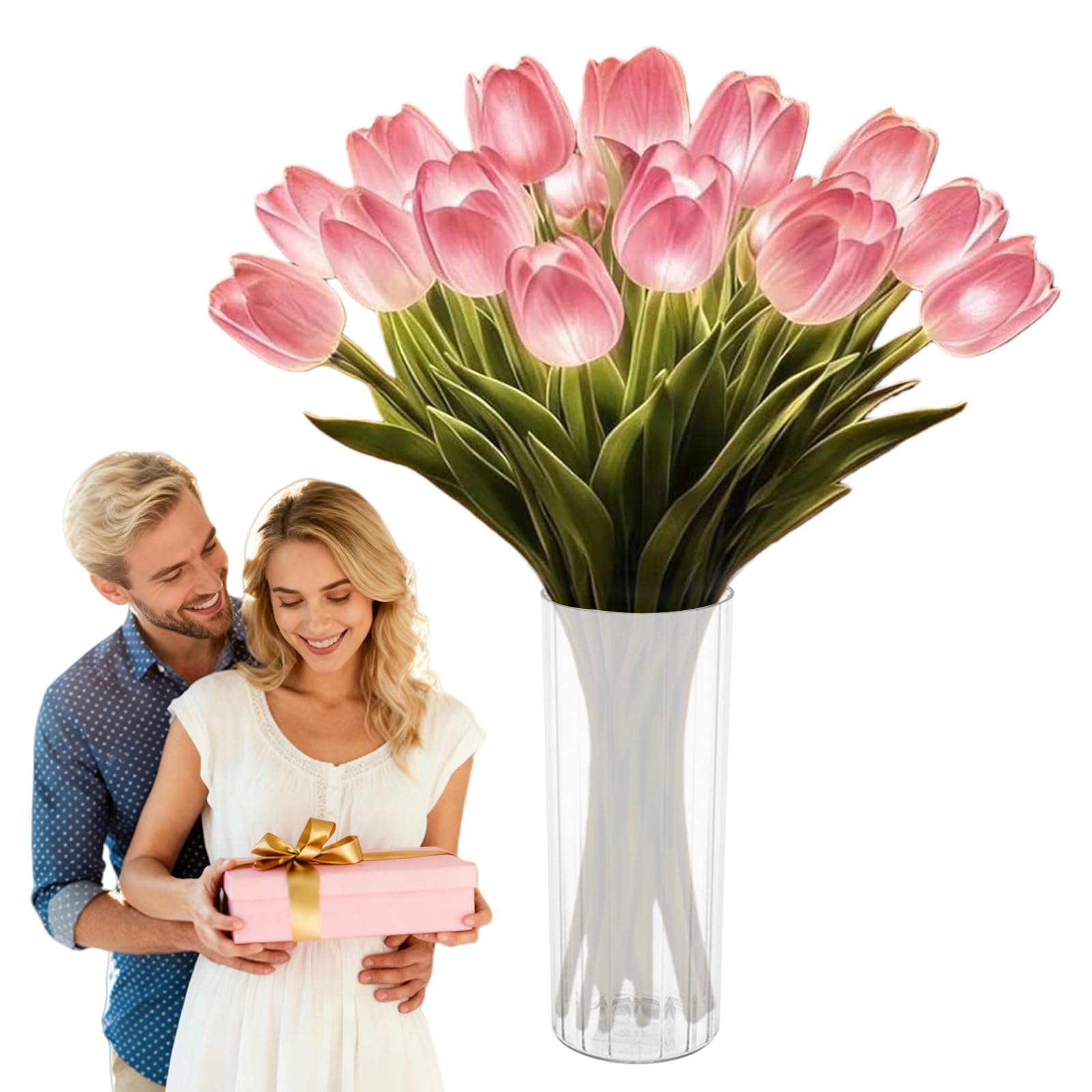Set da 15 alberi di tulipani scintillanti con lampada a bouquet con vasi per decorazione da camera da letto, regalo romantico e radiante per la Festa della Mamma