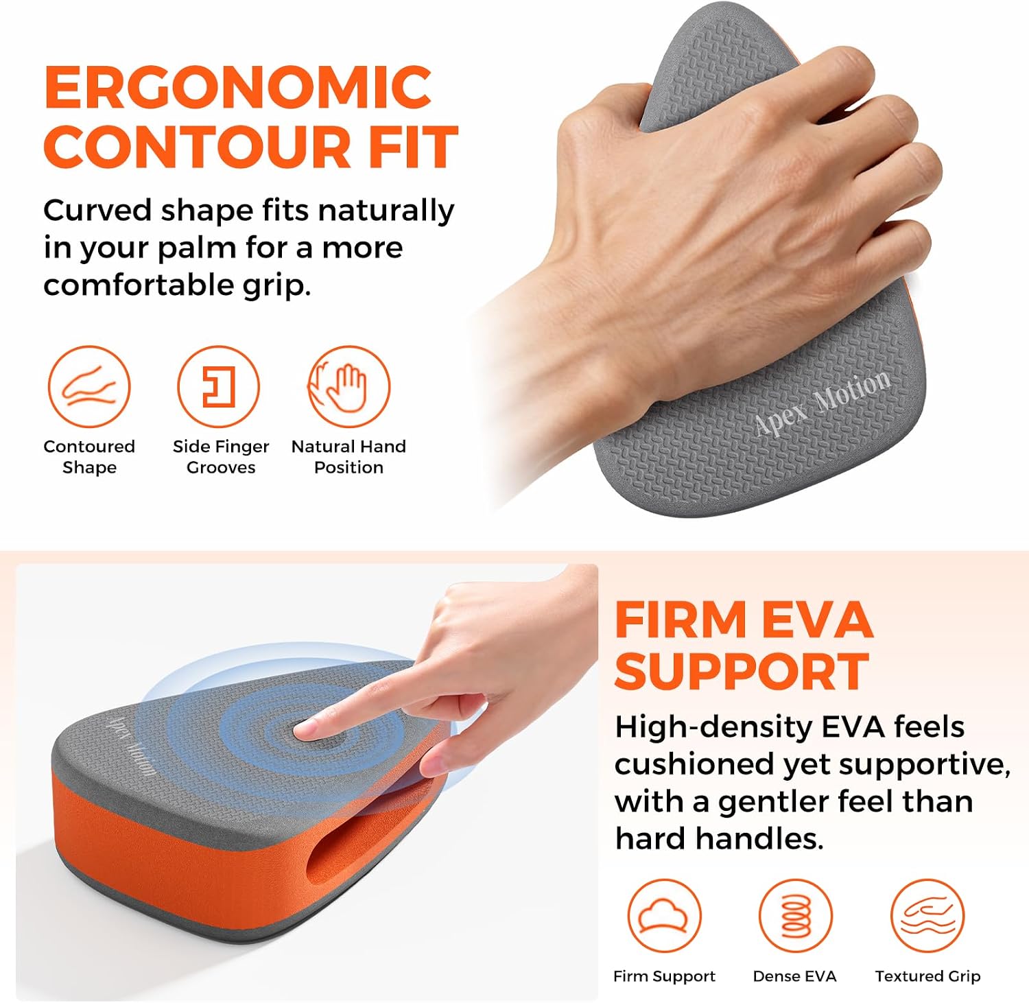 Push Up Handles for Floor, High-Density EVA Full-Palm Pads, Pair | Firm EVA cushioning with textured top and bottom, adjustable hand spacing, compact storage, and exercise guide included