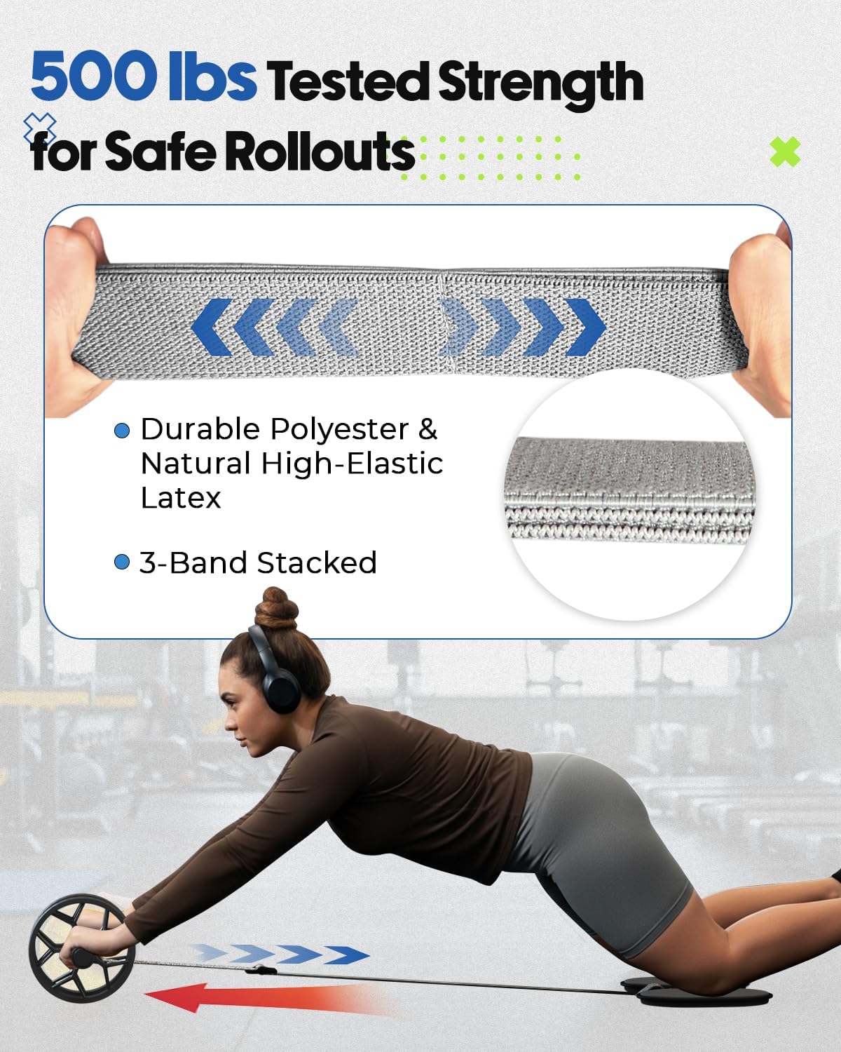 auvstar Bauchroller mit Widerstandsband & Rutschfesten Griffen, Ab Roller Fitnessgerät für Zuhause, Bauchtrainer Roller Selbstaufrollend Bauchmuskeltrainer Trainingsgerät Abdominal Rad Set Grau