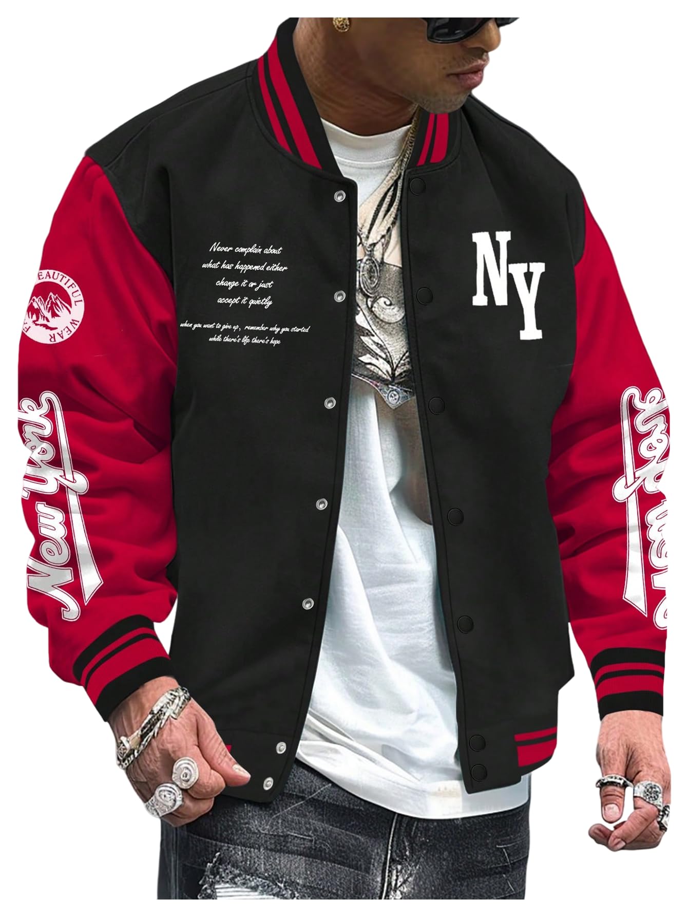 SOLY HUX Men's Varsity Jacket Color Block Letter Graphic Long