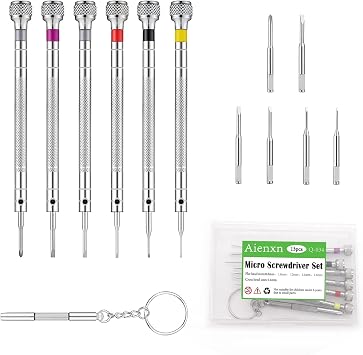 13PCS 6 Sets Micro Precision Jewelry Screwdriver Set, Watch Screwdriver Kit 0.8-1.6mm, 6 Extra Replace Blades for Watch Repair, Electronics Repair, Jewelry Work, Eyeglasses Repair Q-034