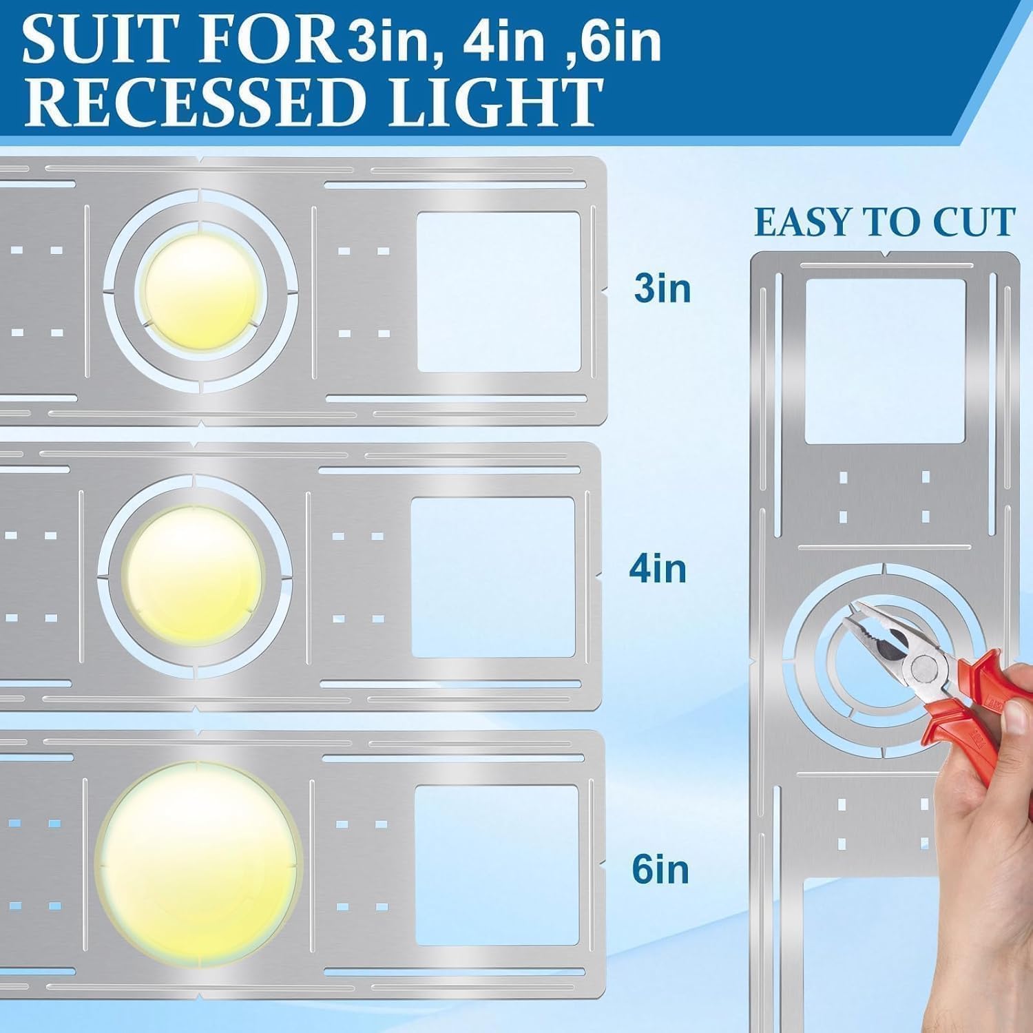 72 PCS Construction Mounting Plates Fits for 3/4/6in LED Light, Multipurpose Recessed LED Light Plate, LED Lighting Housing Kit, for Bedroom, Bathroom, Offices, Silver