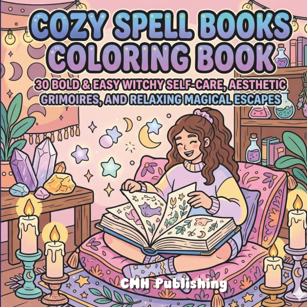 Cozy Spell Books Coloring Book: 30 Bold & Easy Witchy Self-Care, Aesthetic Grimoires, and Relaxing Magical Escapes (Cozy Girl Life)