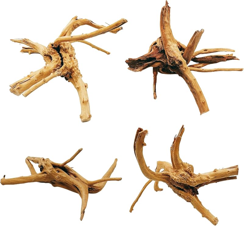 Madeira Natural Spider Wood para Aquário e Terrário Hamiledyi M60-1, 4 Peças de 20,32 a 25,4 cm