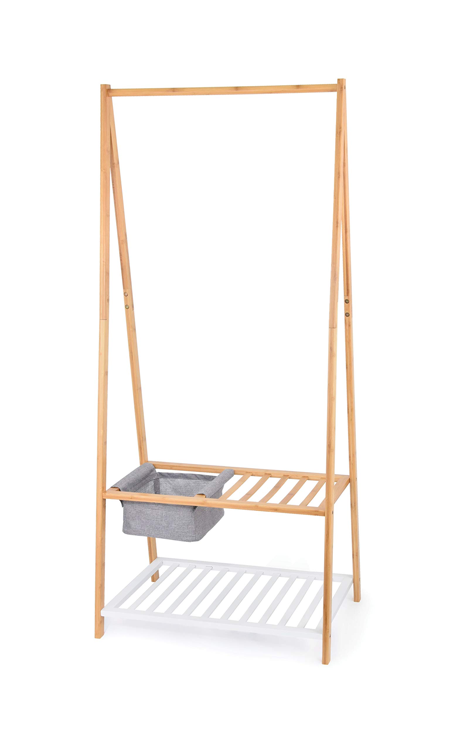 DOMO PAK LIVING Stander appendiabiti in Bamboo con ripiano e cestino