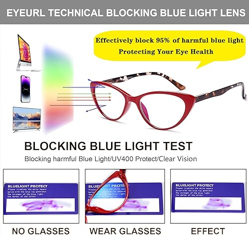 Miniatura 5 de EYEURL Paquete de 4 lentes de lectura de ojo de gato para mujer, lentes de computadora con bloqueo de luz azul, antirreflejos, lectores de ojo de