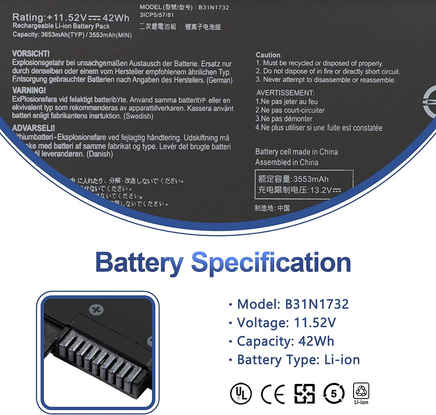 7XINbox 11.52V 42Wh B31N1732 B31Bi9H 3ICP5/57/81 Laptop Akku Ersatz für Asus Vivobook S14 S430FA S430FN S430UF S430UA X430FN X430UF X430UN X571G X571GD X571GT FX571GT FX571LH FX571LI F571GD F571GT 7XINbox 11.52V 42Wh B31N1732 B31Bi9H 3ICP5/57/81 Laptop Akku Ersatz für Asus Vivobook S14 S430FA S430FN S430UF S430UA X430FN X430UF X430UN X571G X571GD X571GT FX571GT FX571LH FX571LI F571GD F571GT