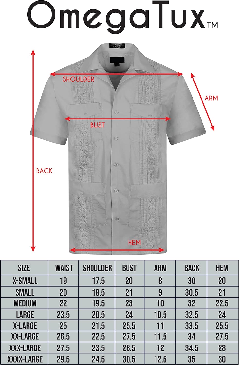 Miniatura 2 de OmegaTux Omega - Camisa de manga corta de Guayabera cubana para boda puros playa barman casual