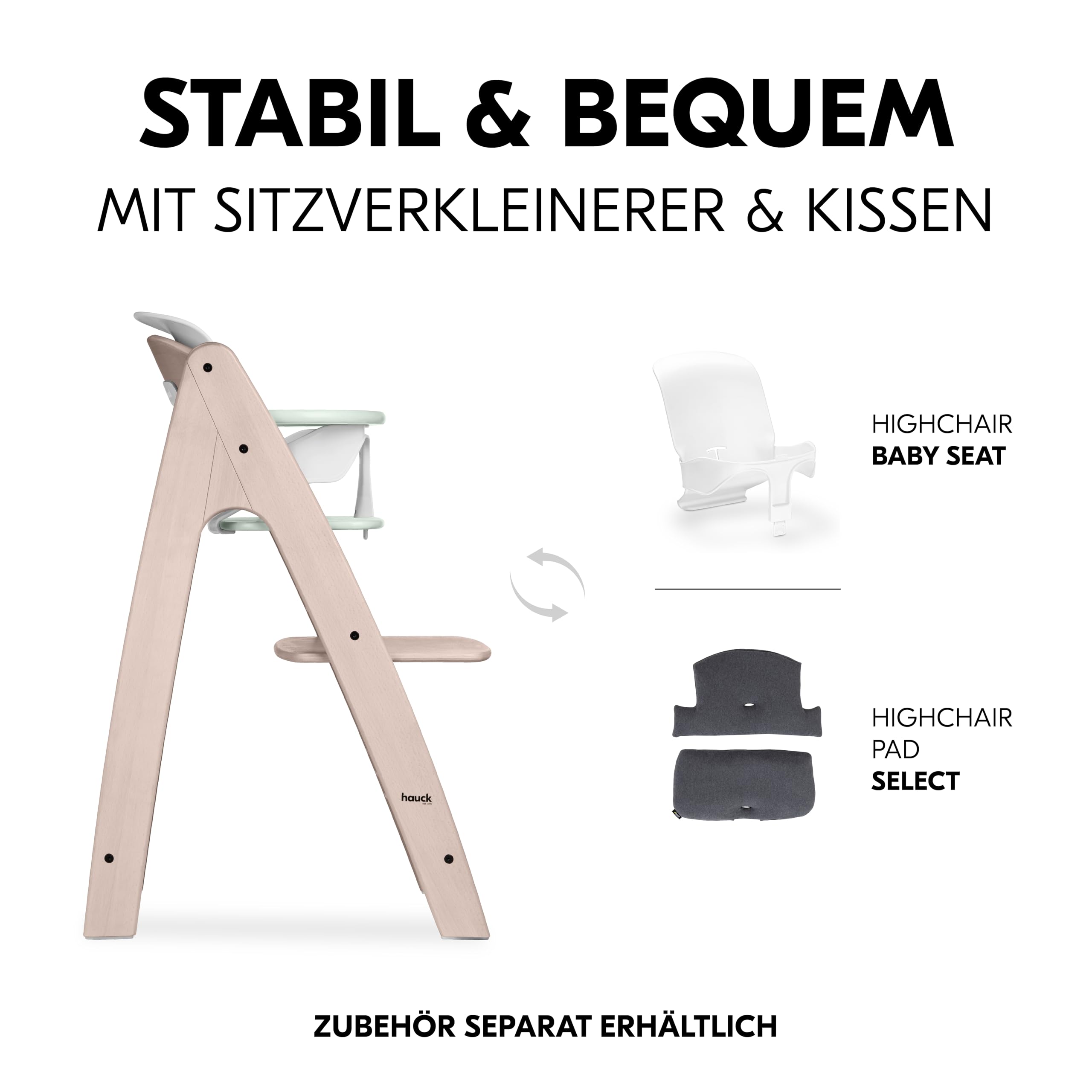 hauck Arketa Holz Hochstuhl Baby mitwachsend bis 130 kg, Whitewashed Mint