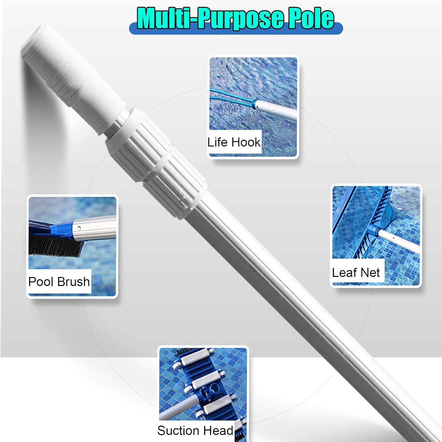 Heavy Duty 29.5 ft Aluminum Telescopic Pool Rescue Pole with Safety Hooks - Durable Lifesaving Water Rescue Equipment for Swim Clubs, Yachts, Lakes, Emergency Use