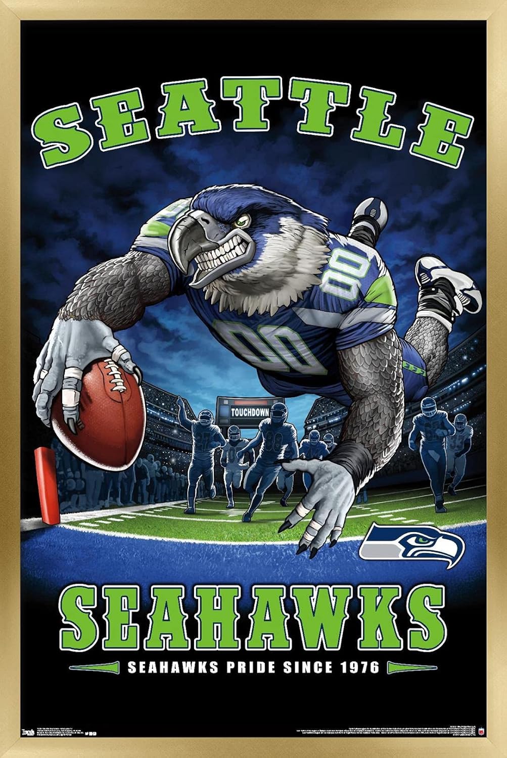 Trends International NFL Seattle Seahawks - End Zone 17 Wall Poster, 22.375" x 34", Silver Framed Version