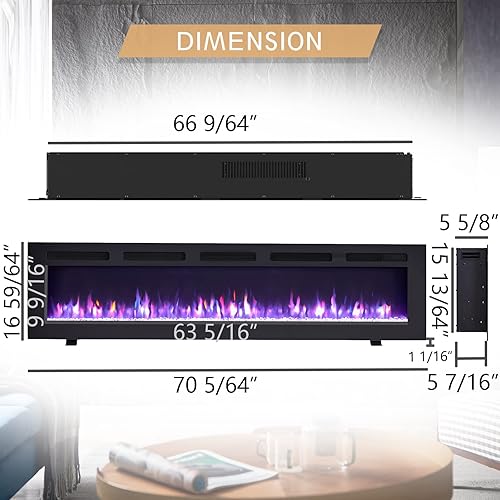 Miniatura 4 de Efiretric Grace - Chimenea eléctrica 3 en 1 de 70 pulgadas de ancho (EF453), independiente, montada en la pared, empotrada, efecto de llama de 9