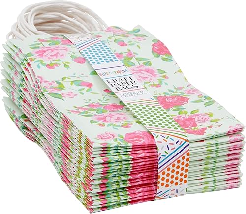 Miniatura 8 de BLUE PANDA Paquete de 24 bolsas pequeñas de regalo florales con asas para el día de la madre, cumpleaños, boda, baby shower, recuerdos de fiesta