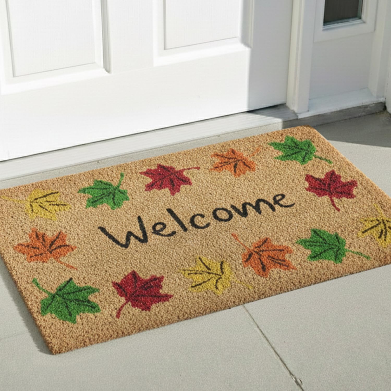 HOKIPO Large 45x75 cm Printed Embossed Natural Coir Entrance Door Mat with PVC Backing, Maple Welcome (IN-1045)-picture-23