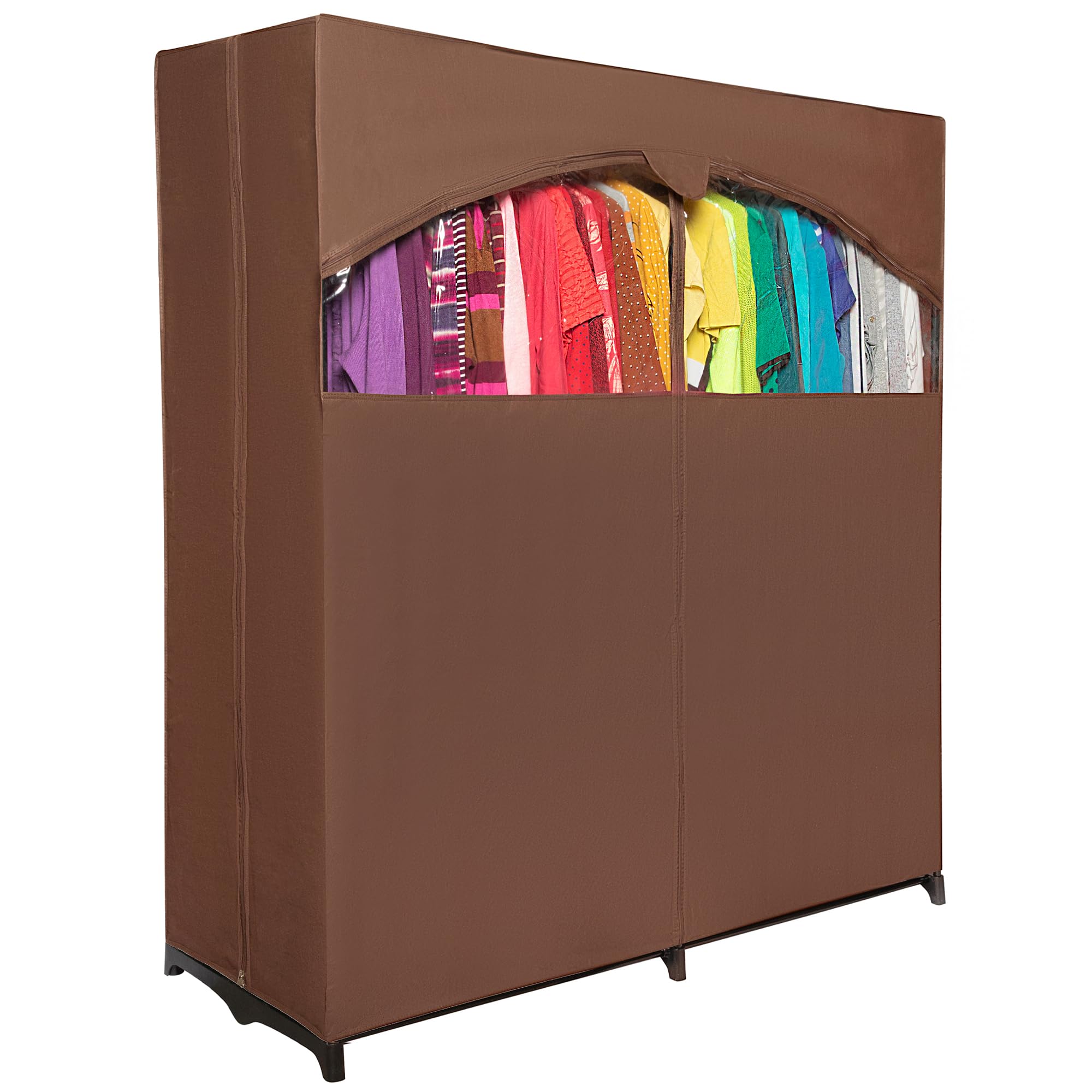 HOLDN’ STORAGE Portable Wardrobe Closet for Hanging Clothes with Brown Cover, Large - Heavy Duty Hanging Rod with 50 Lb. Weight Capacity- Super Easy Assembly, No Tools Required