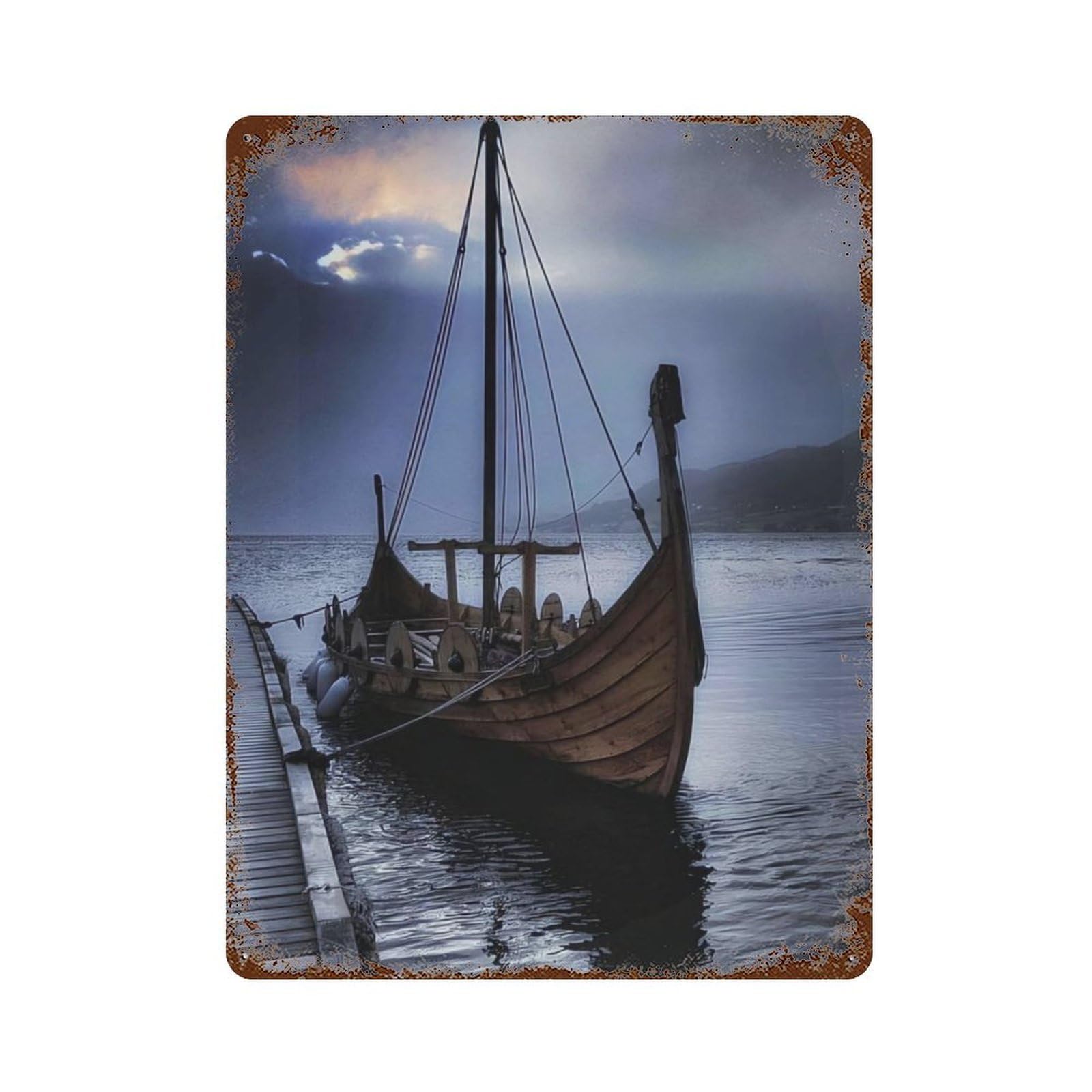 xiaoxiaoshen Viking Ship In Misty Fjord (4) Wall Decor Art Metal Tin Poster Modern Home Decor Art Home Bar Shop Decorations Vintage Sign 40x30cm