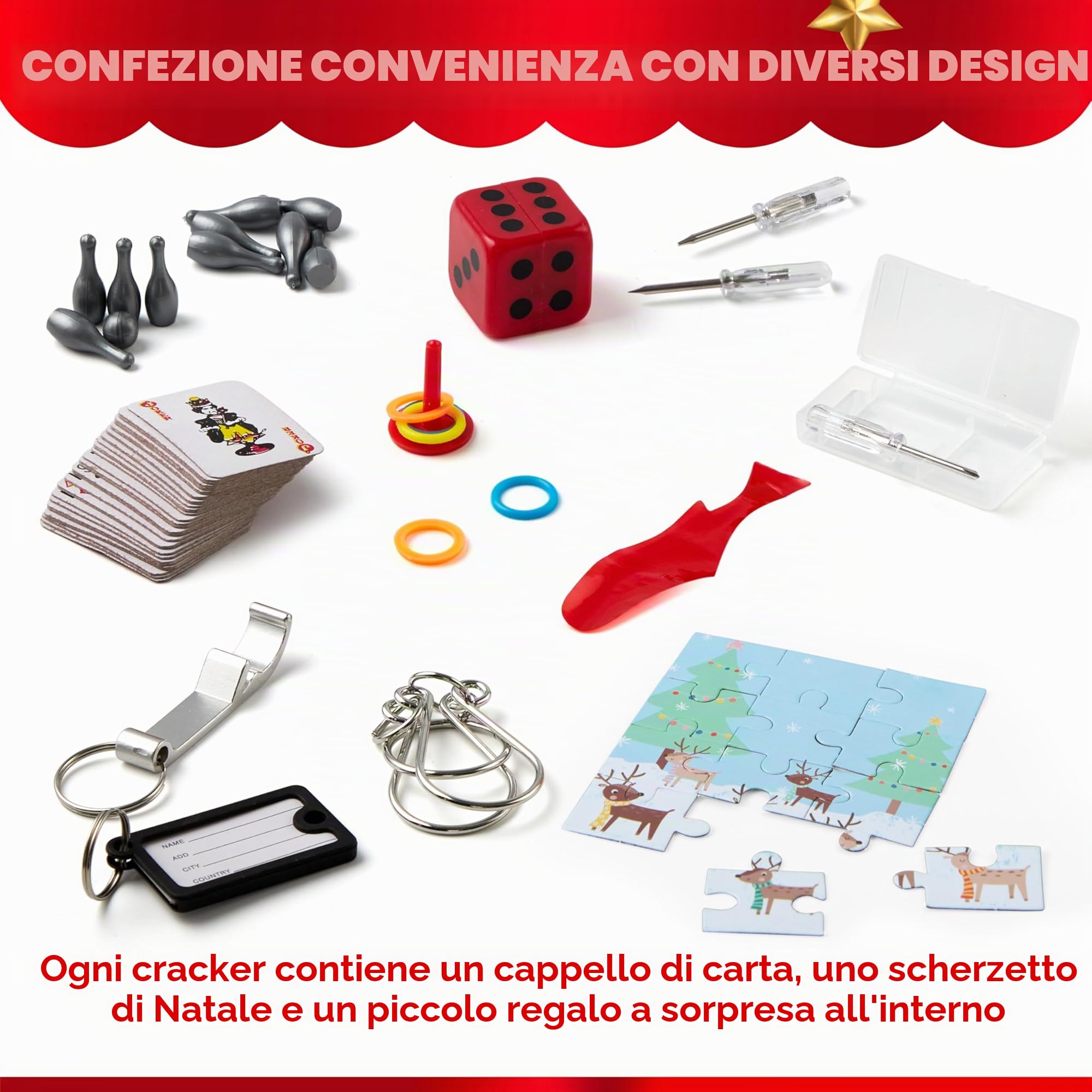 JOYIN Bomboniera natalizia da 25,4 cm, confezione da 10, con fiocco di neve rosso e bianco, con cappello da festa, scherzo e piccolo regalo all'interno, per regali di Natale, festività stagionali e