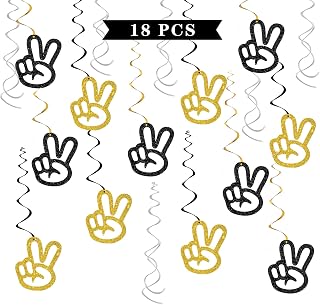 Maicaiffe Peace Sign Hand Hanging Swirl Decorations - Glitter 18 Pcs Girl Peacekeeper Party Supplies - 2nd Birthday - Birthday Streamers - Peace Themed Party Foil Swirls Ceiling Decorations