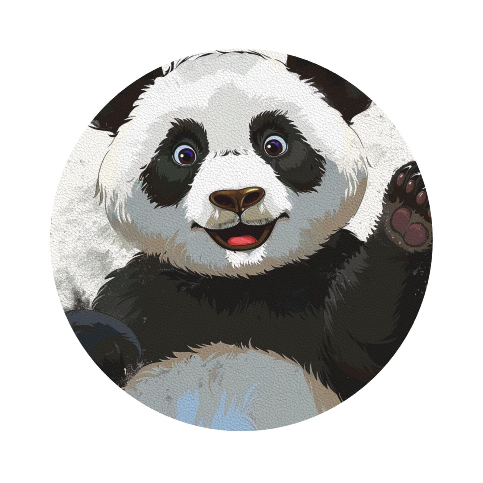 Panda art Print Leather Coaster Set of 6, Round Shape Coasters Table Decorative Coffee Cup Beverage Coasters Wine Beer Bar Coasters for Hot Drinks Table Protection