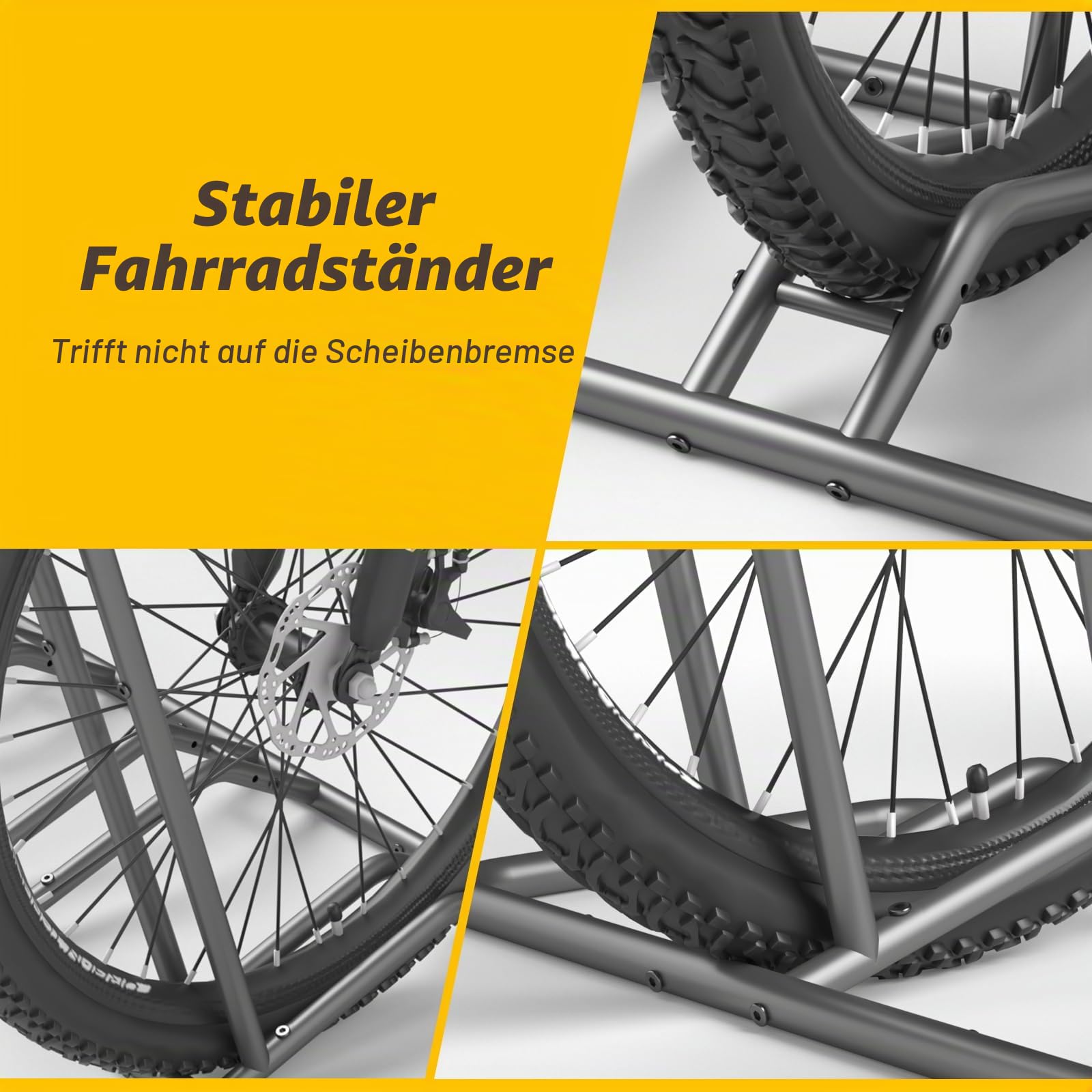 Fahrradständer Boden für 5 Fahrräder – Einstellbare Fahrradhalter | Dualer Fahrrad Ständer für Erwachsene & Kinder –Indoor & Outdoor – Ideal für Mountainbikes & Rennräder, stabil & platzsparend