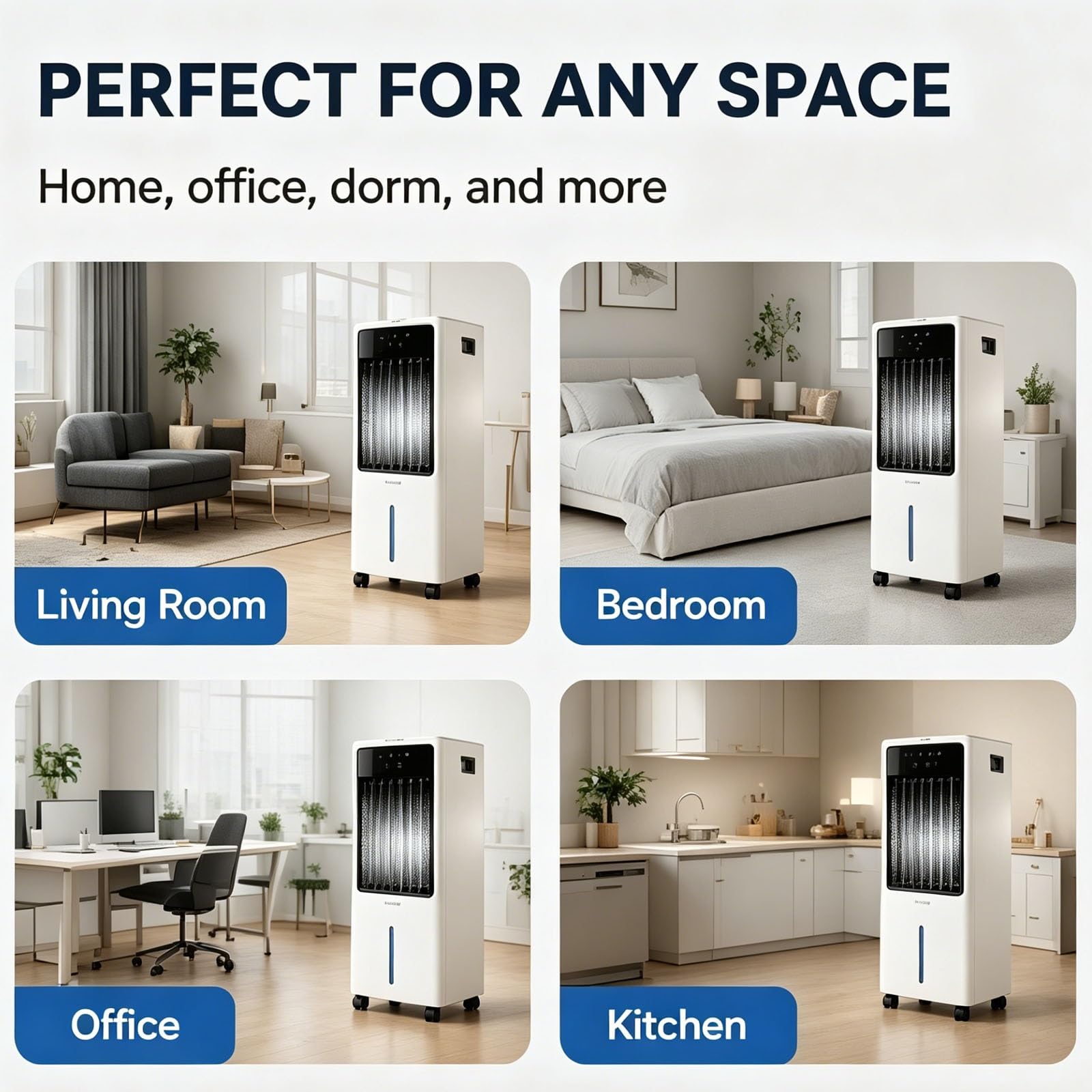 Aire Acondicionado Sin Tubo con Ruedas, Depósito de 10 L, 3 Velocidades, Diseño Desmontable, Ventilador Aire Frio para Dormitorio y Oficina