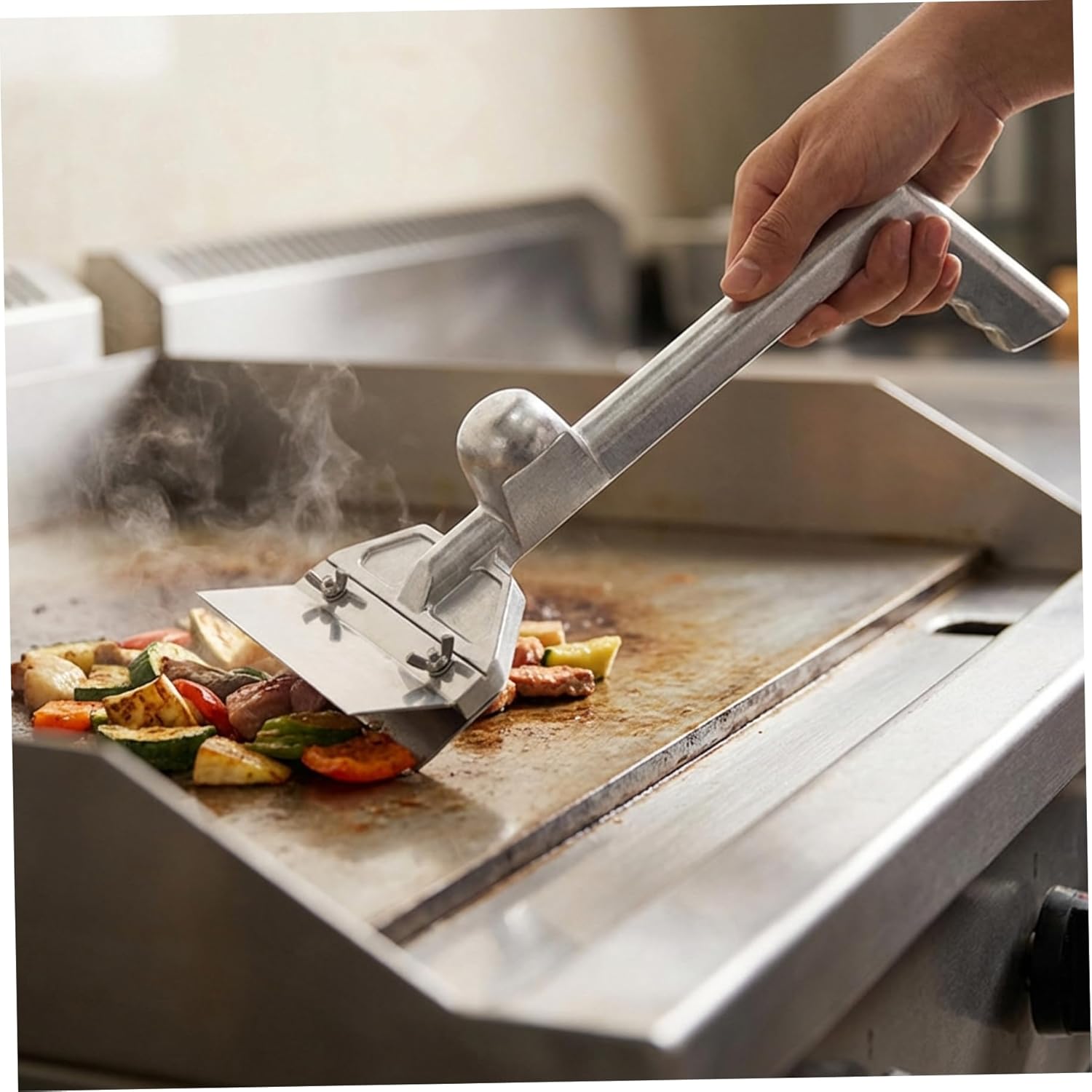 Grill Scraper and Griddle Scraper with Quick-Release Blade Ergonomic Handle for Flat Top Grill Heavy Duty Aluminum Alloy BBQ Tool for Kitchen and Restaurant Use