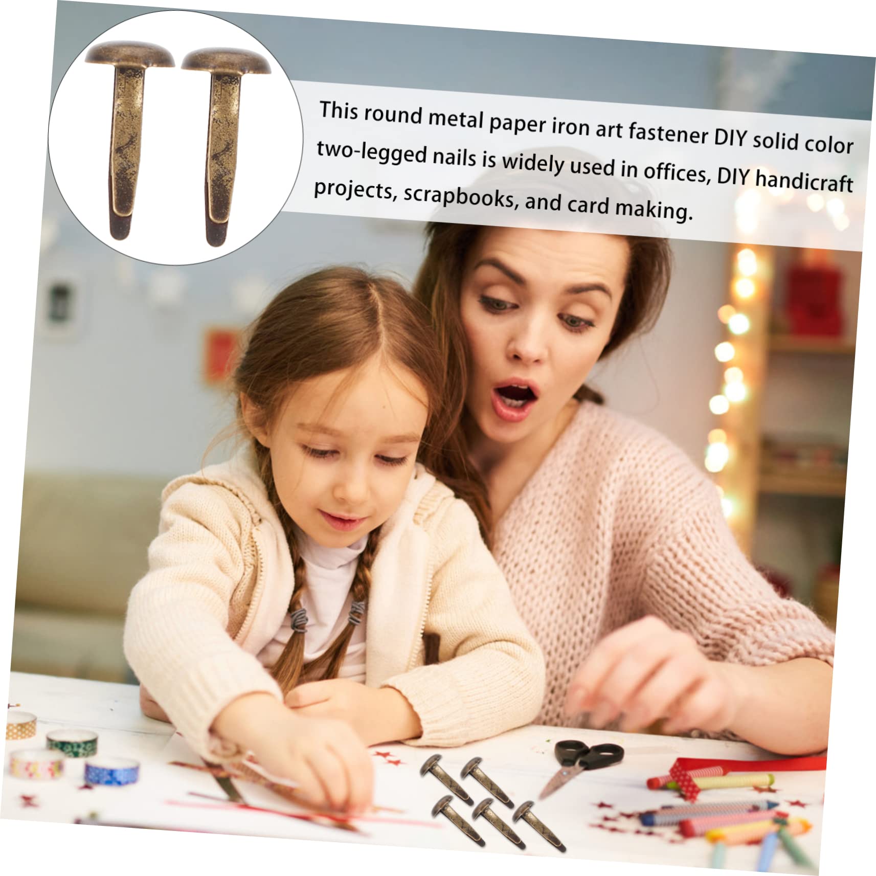 ULDIGI 200Pcs Antique Mini Brads Fasteners for Scrapbooking Crafts Projects Smooth Round Head Design Lightweight Easy to Use for Files and Folders