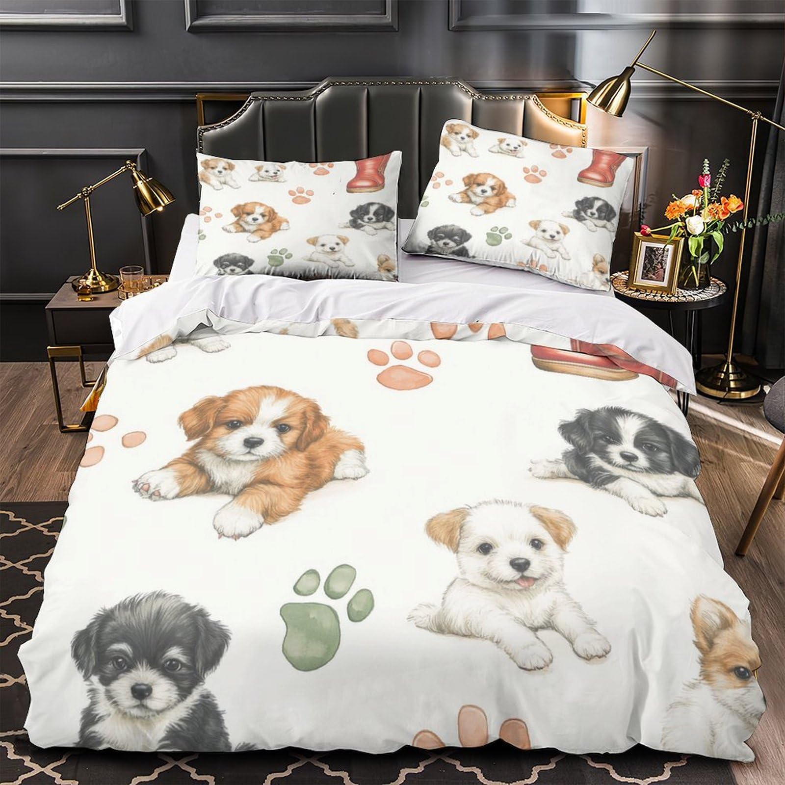 Housse de couette chiots 140x200cm pour une chambre d'enfant douce