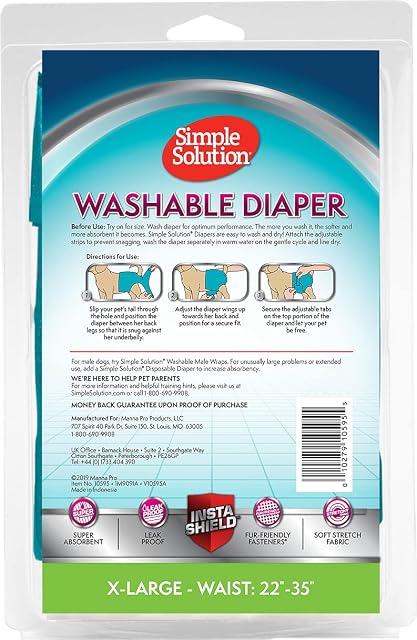 Foto 2 de 8 de Simple Solution Reutilizables Lavables para Pañales Perra hembra, Absorbentes con Ajuste a Prueba de Fugas