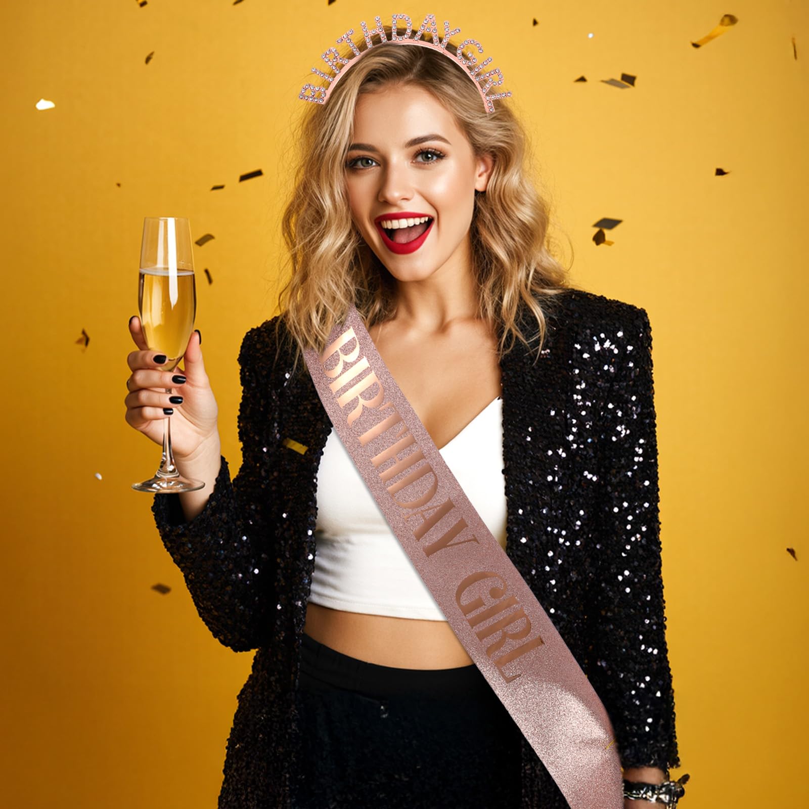Korona urodzinowa dla dziewcząt, szarfa błyszcząca szarfa urodzinowa "birthday girl", szarfa dla dziewcząt, dla kobiet, na uroczystości, imprezę, bal absolwentów, dekoracja Happy Birthday, na