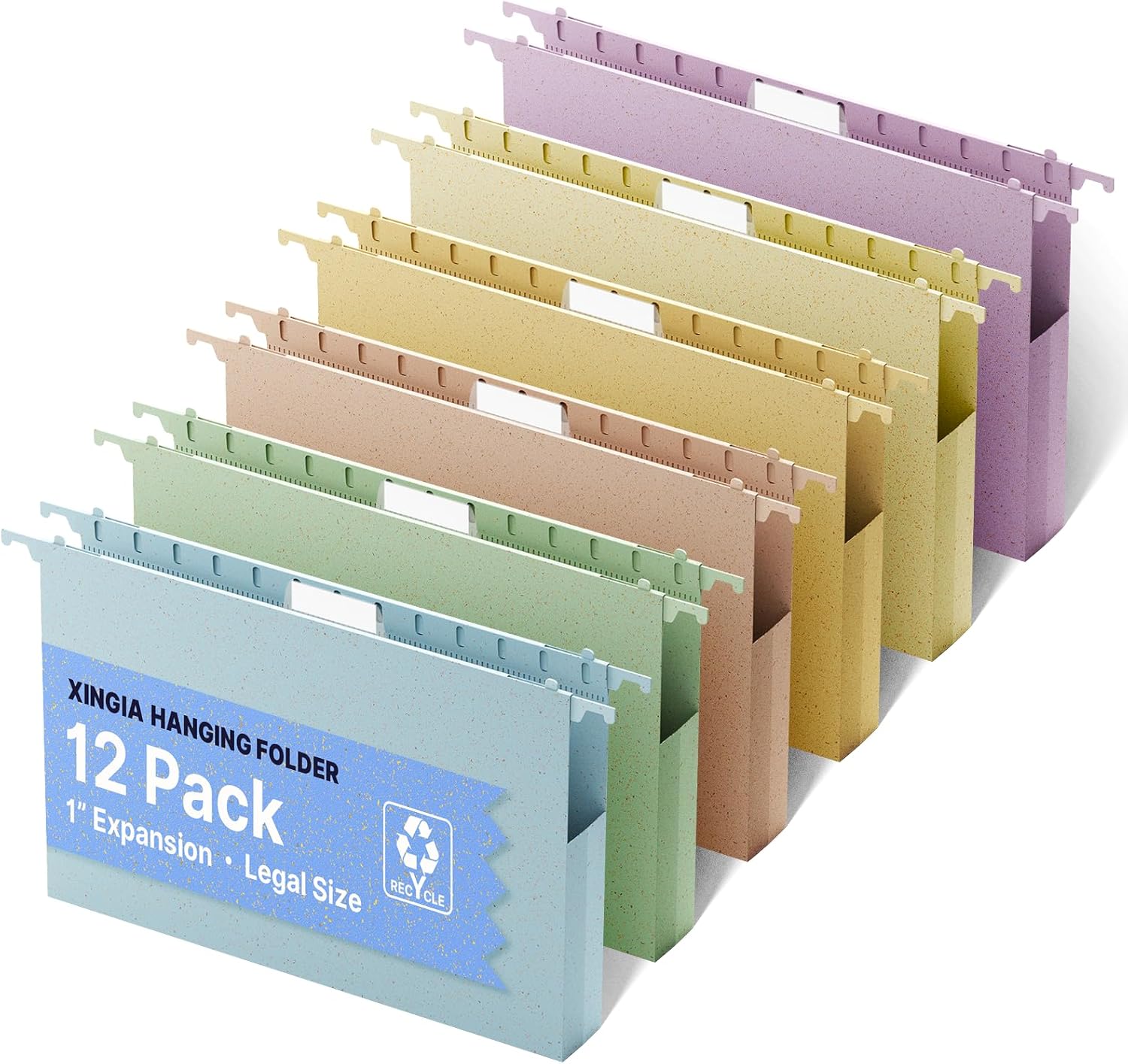 XINGIA Legal Size Hanging File Folders Extra Capacity,1'' Expansion Hanging Folders for Filing Cabinet,12 Pack Wheat Straw File Folders Hanging with Tabs,Pastel Hanging File Organizer for Office
