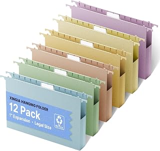 XINGIA Legal Size Hanging File Folders, Assorted Colors, 1" Expansion, Legal Hanging File Folders for Filing Cabinet,12 Pack Legal Size File Folders,Stay Organized for Your Home Office Bulk Files
