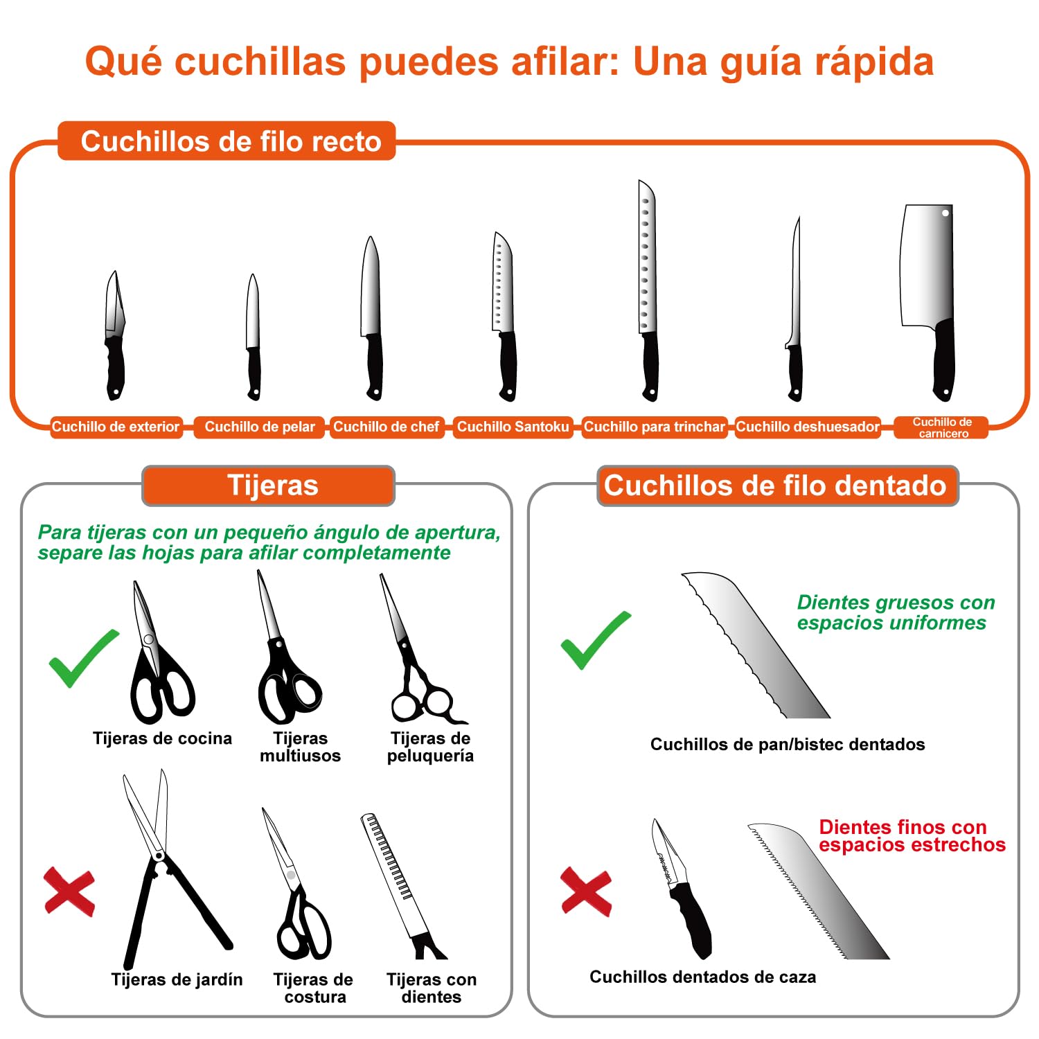 SHARPAL 191H Afilador de cuchillos y tijeras de cocina, afilado para cuchillos con bordes rectos y dentados, herramienta para afilar cuchillos