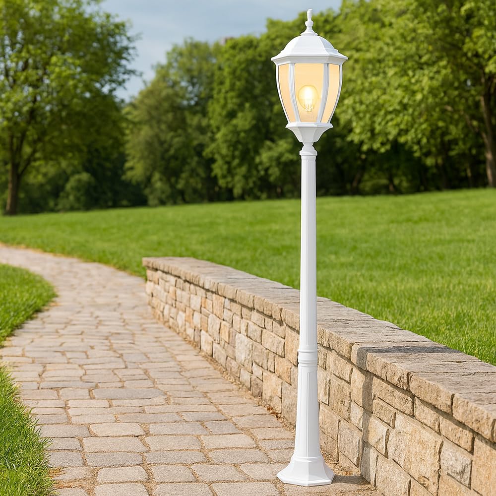 Vetrineinrete® Lampione da giardino con palo lanterna da terra luce per esterno in alluminio e vetro con portalampada per vialetti E27 ES35-B (Bianco) P31