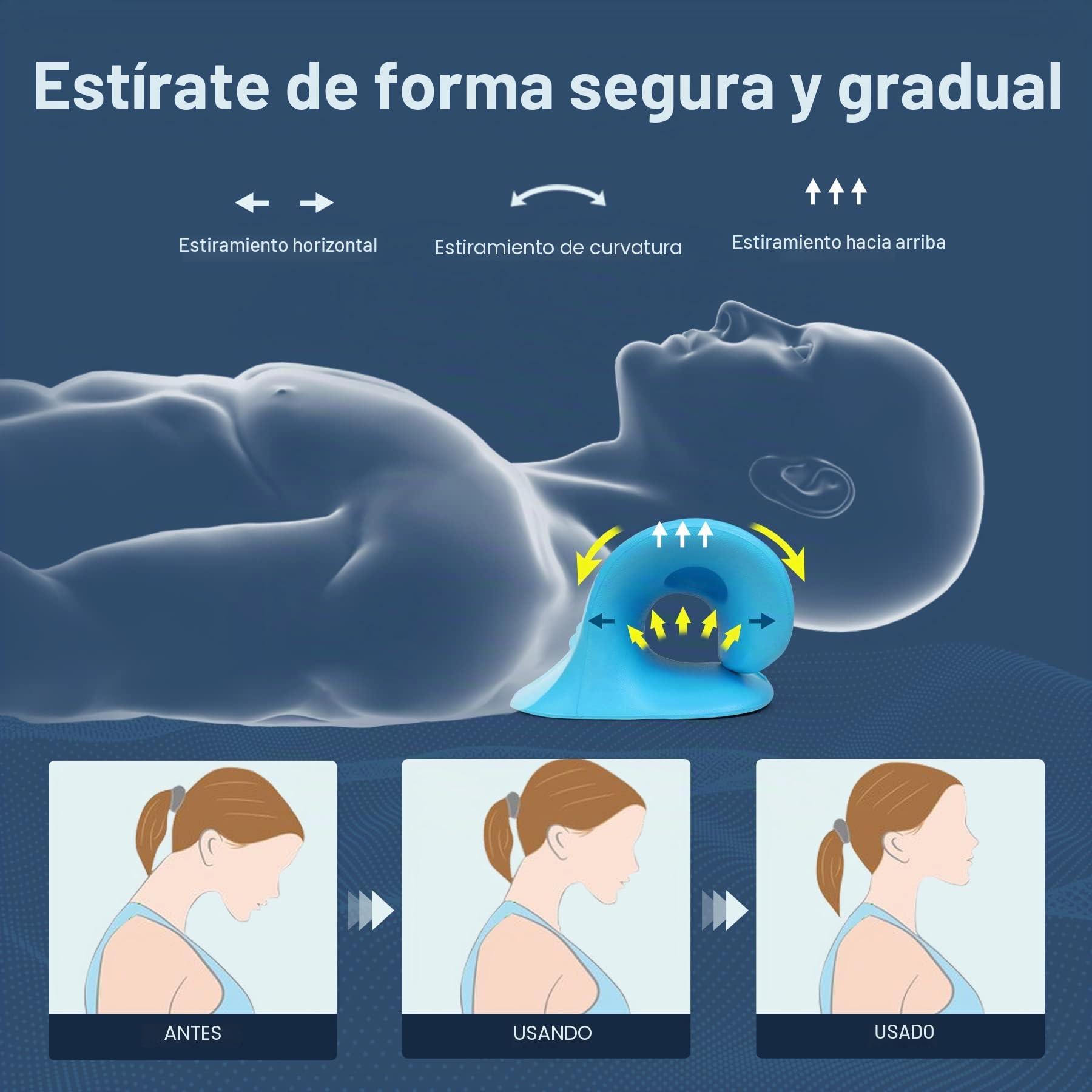 Estirador de cuello para aliviar el dolor, relajante de cuello y hombros, dispositivo de tracción cervical, almohada para relajación muscular y alivio del dolor de ATM (azul)