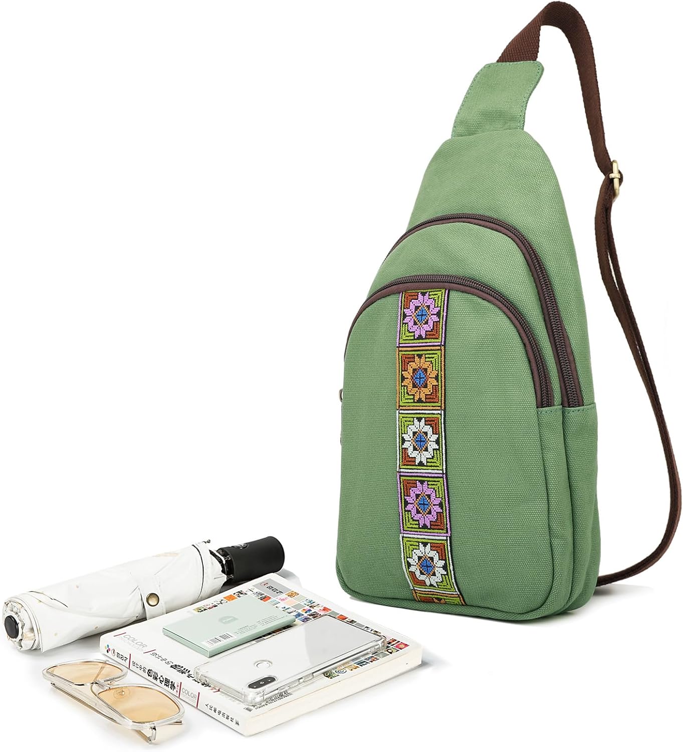 SILKAREA Canvas Sling Bag for Wome Crossbody Purse Small Sling Backpack Purse Travel Hiking Chest Bag Daypack - Image 7