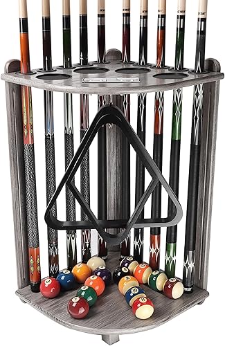 Miniatura 18 de GSE Games & Sports Expert Estantes para tacos de billar con soporte de suelo estilo esquinero con contadores de puntuación, contiene tacos de