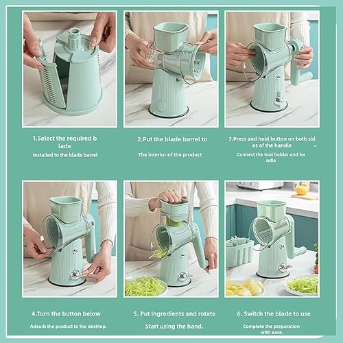 Miniatura 8 de Rallador giratorio 5 en 1, artefacto de cocina 5 en 1, picador de alimentos AYUBOC 5 en 1 gourmet, rallador de queso 5 en 1, picador de alimentos