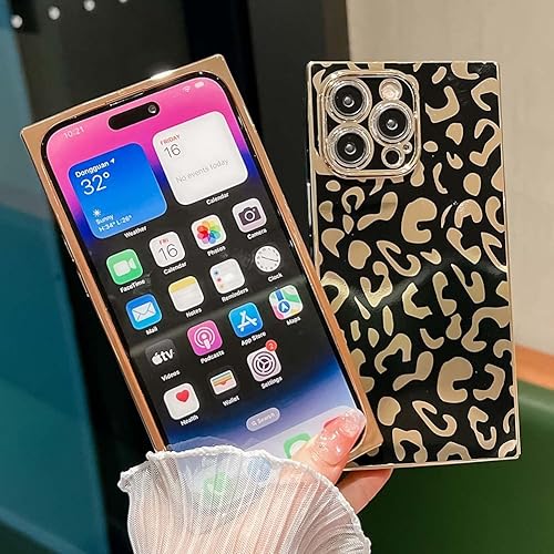 Miniatura 6 de KERZZIL Elegante funda compatible con iPhone 14 Pro Max con borde cuadrado, bonito diseño de leopardo de lujo, protector de cámara, TPU suave, a