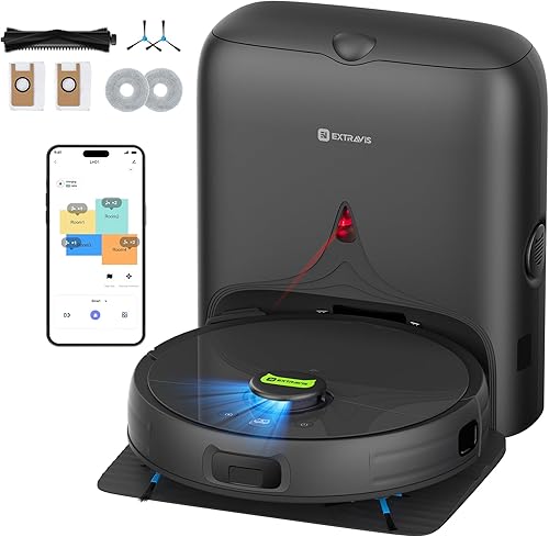 Robot aspirador y trapeador, tecnología Tangle Cutter de pelo de mascotas, succión de 10000 Pa, navegación láser, láser para mascotas, capacidad de