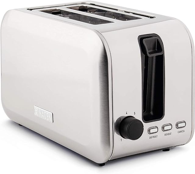 Haden Stoke Toaster- Electric Stainless-Steel Toaster with Reheat and Defrost Functions - 750W, Two Slice, Brushed Steel