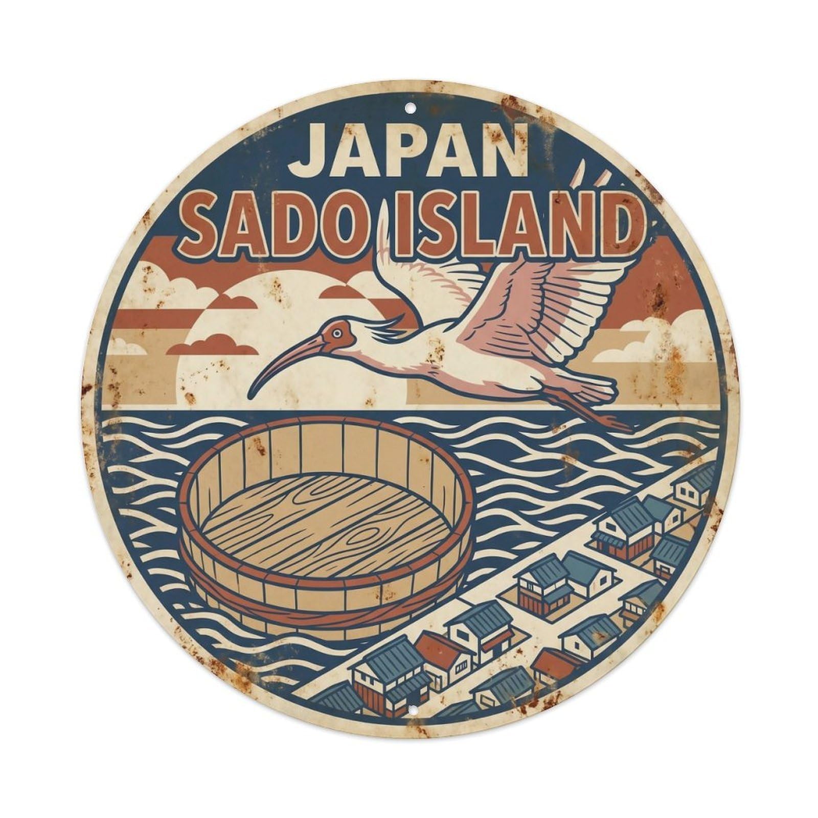 Odgynaw 8X8inch(20X20cm) Japan Sado Island Coastal Travel Lagoon Coast Metal Tin Sign