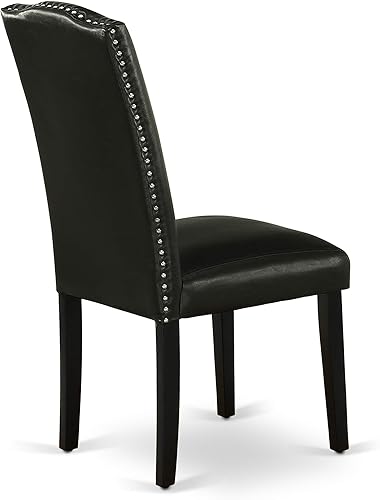 Miniatura 7 de East West Furniture ENP1T69 Encinal Parson - Juego de 2 sillas acolchadas de piel sintética negra con ribete de clavo, color negro
