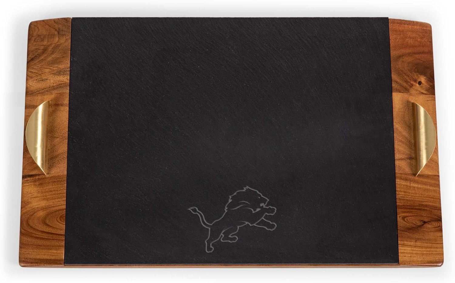 PICNIC TIME NFL Covina - Acacia and Slate Serving Tray, (Acacia Wood & Slate Black with Gold Accents), (Acacia Wood & Slate Black with Gold Accents)