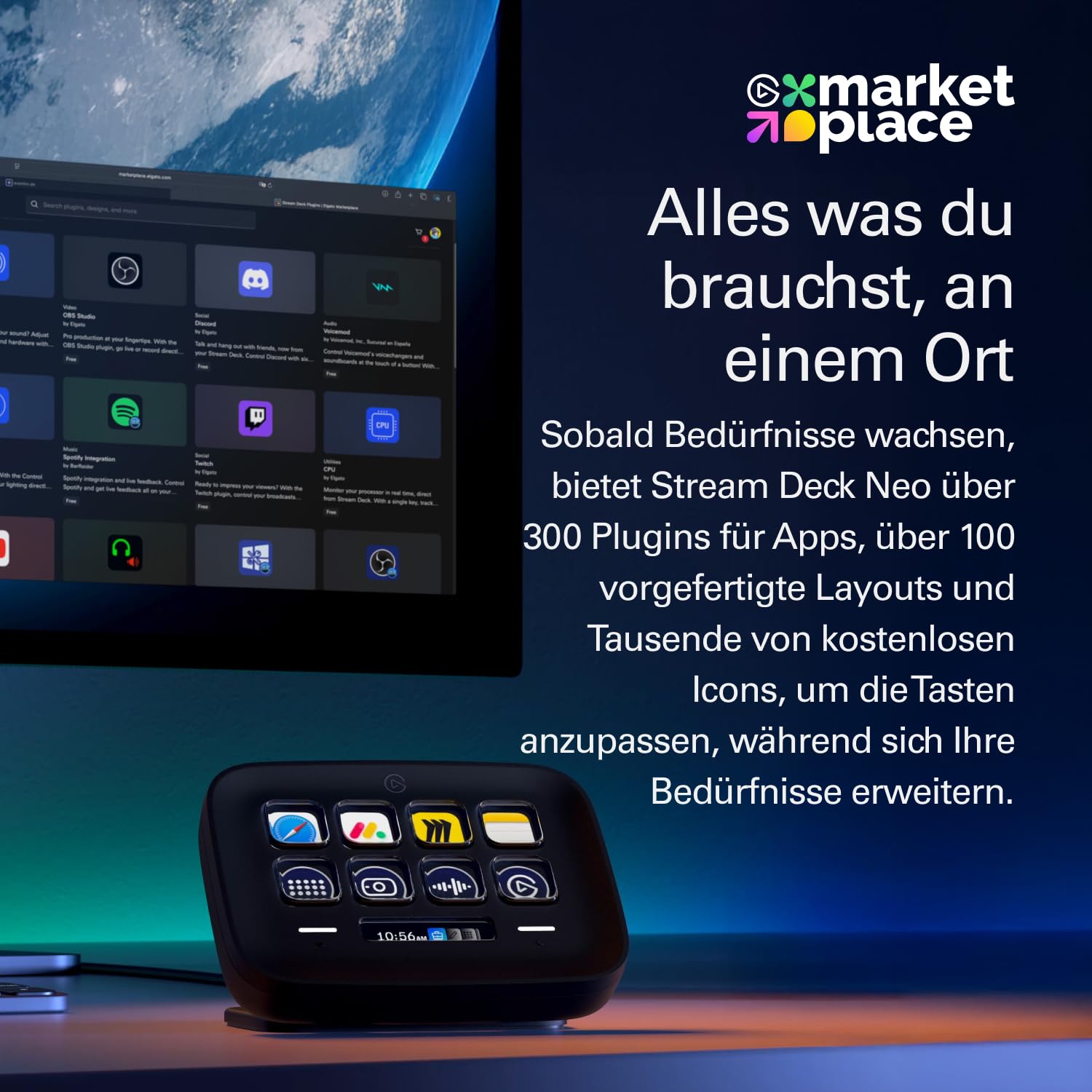 Elgato Stream Deck Neo Black 8 anpassbare Tasten 2 Touch Points Tasks Workflows kompatibel Mac PC