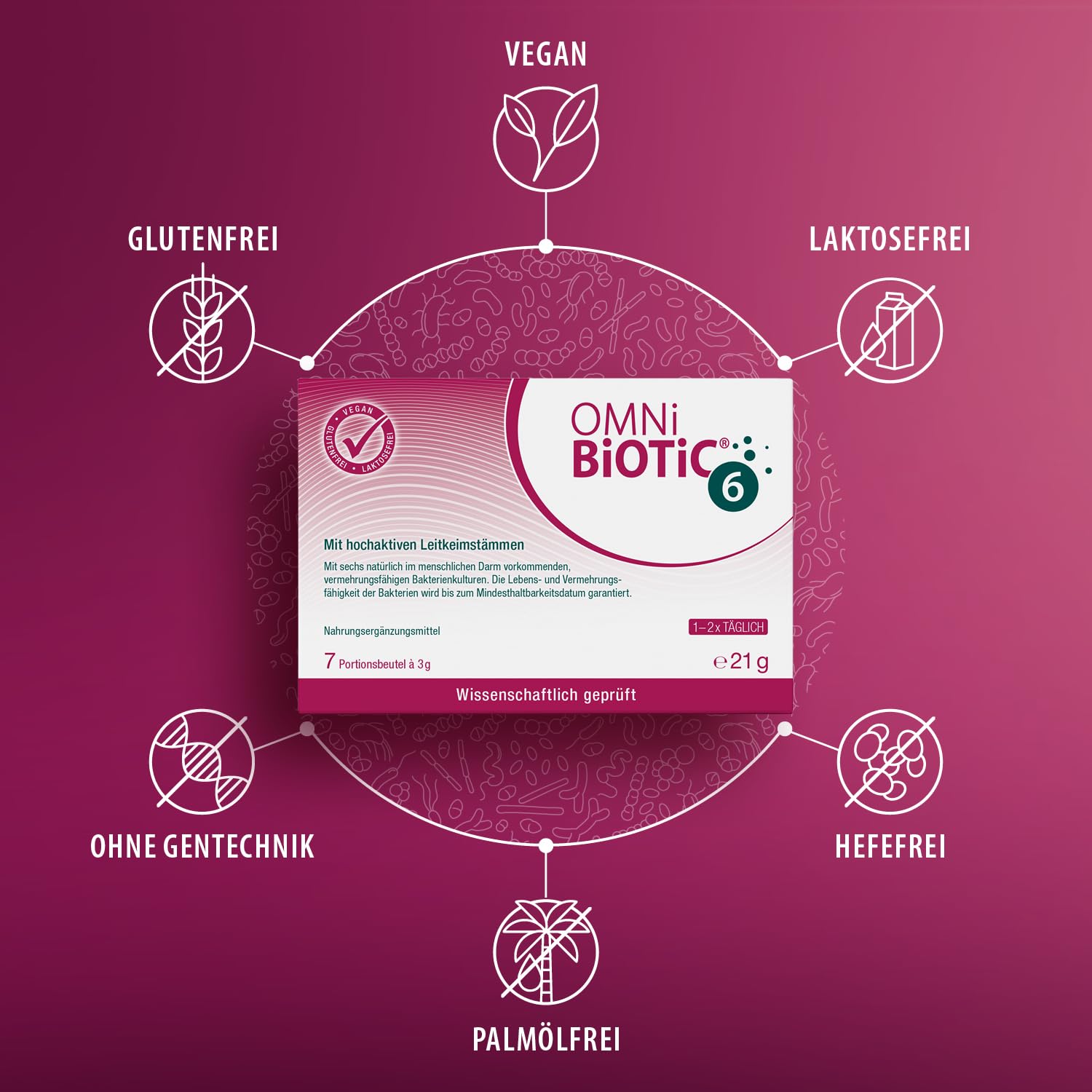 OMNi BiOTiC 6 | Der tägliche Begleiter für ein gutes "Bauchgefühl" | Für jeden Tag und jedes Alter geeignet | 60 Sachets | 6 Bakterienstämme | Pulver | Mit Inulin | Vegan | Glutenfrei