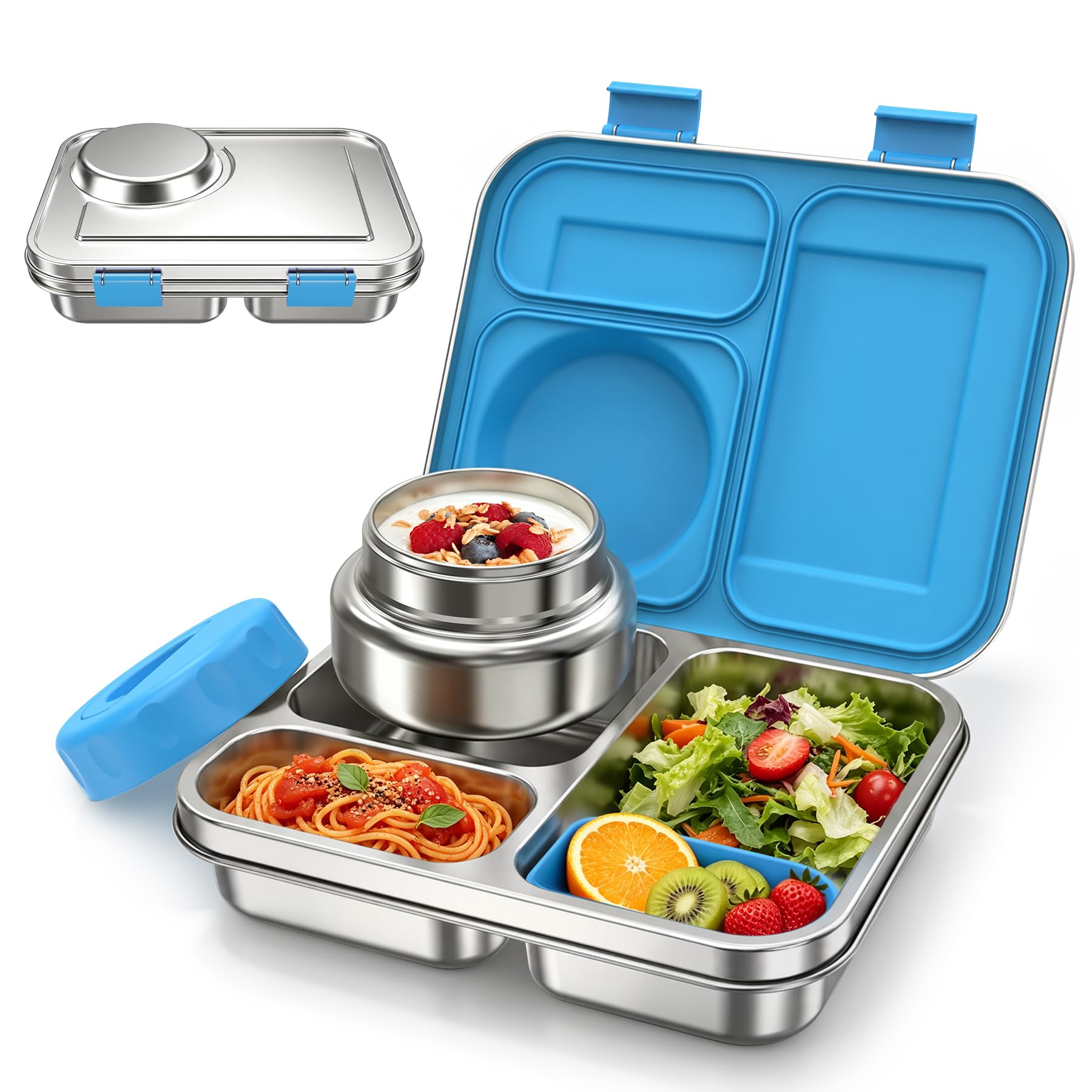 Photo 1 of Zeekala Stainless Steel Bento Lunch Box with Insulated Soup Jar (Blue)