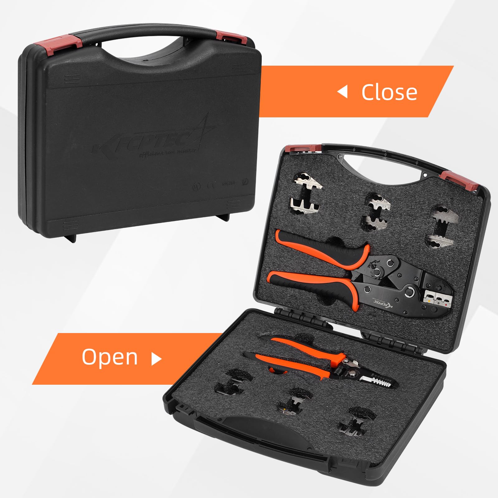 KF CPTEC Set di Pinze a Crimpare 9 PZ - Pinza Crimpatrice per terminali a filo - Strumento di Crimpatura intercambiabile per termoretraibile,connettori isolato,non isolato,ghiera,connettori cilindrici