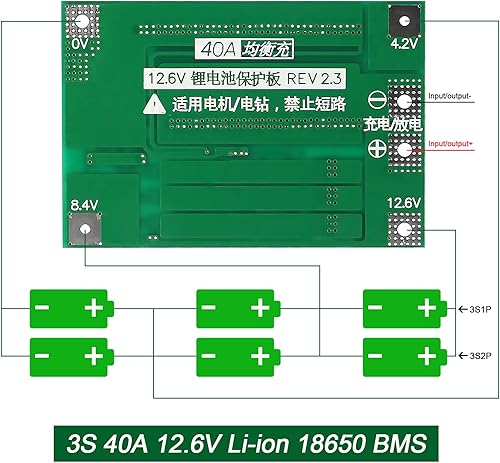 Miniatura 4 de QCCAN Placa de protección de batería de litio de iones de litio 3S 40A 12.6V Circuito de protección de cargador PCB BMS para motor de taladro (3S