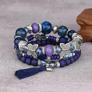 Bohemian Stackable Bead Bracelets, Multilayered Boho Strand Bangle Charm Jewelry3